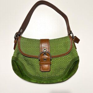 Vintage Y2K Coach Soho Green Signature Suede Leather Flap Shoulder Bag F10926